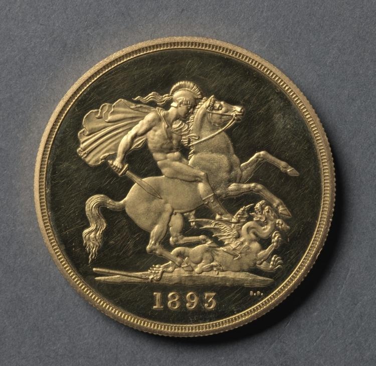 Five Pound Piece: St. George and the Dragon (reverse)