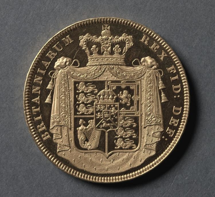 Five Pound Piece: Crowned and Heavily Mantled Shield of Arms (reverse)