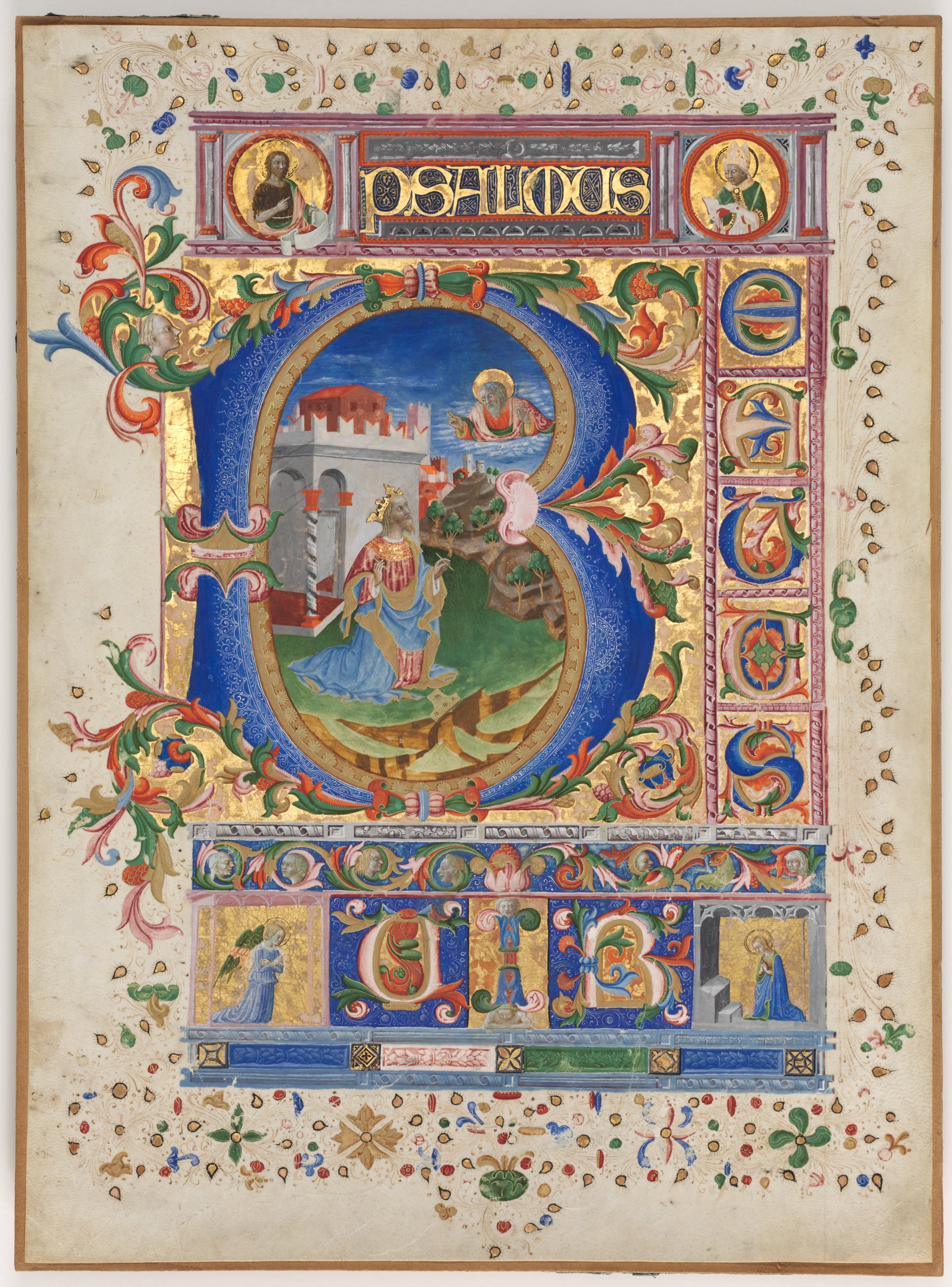 Leaf from a Psalter with Historiated Initial (B): King David