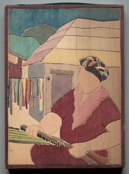 Woman Weaving; Hanging Up Cloth Strips 