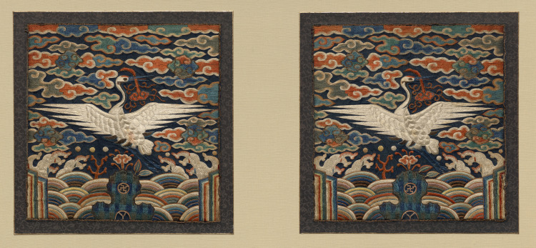 A Pair of Rank Badges with Single Crane Motif