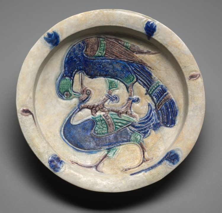 Dish with Falcon Attacking a Water Bird
