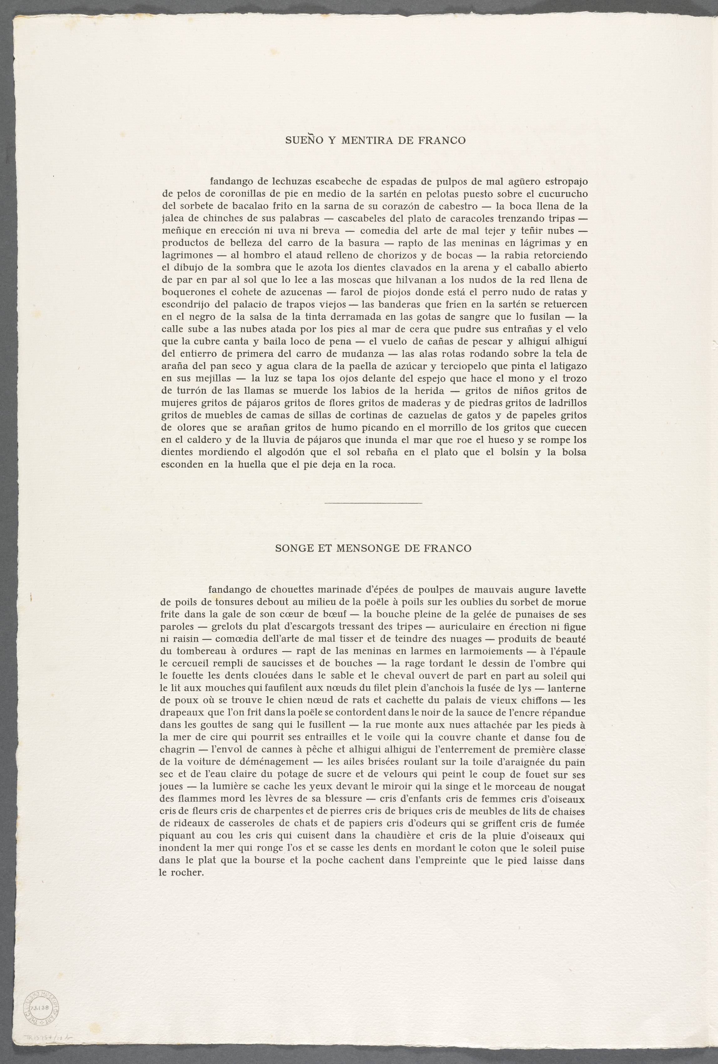 Dream and Lie of Franco:  Page of Text