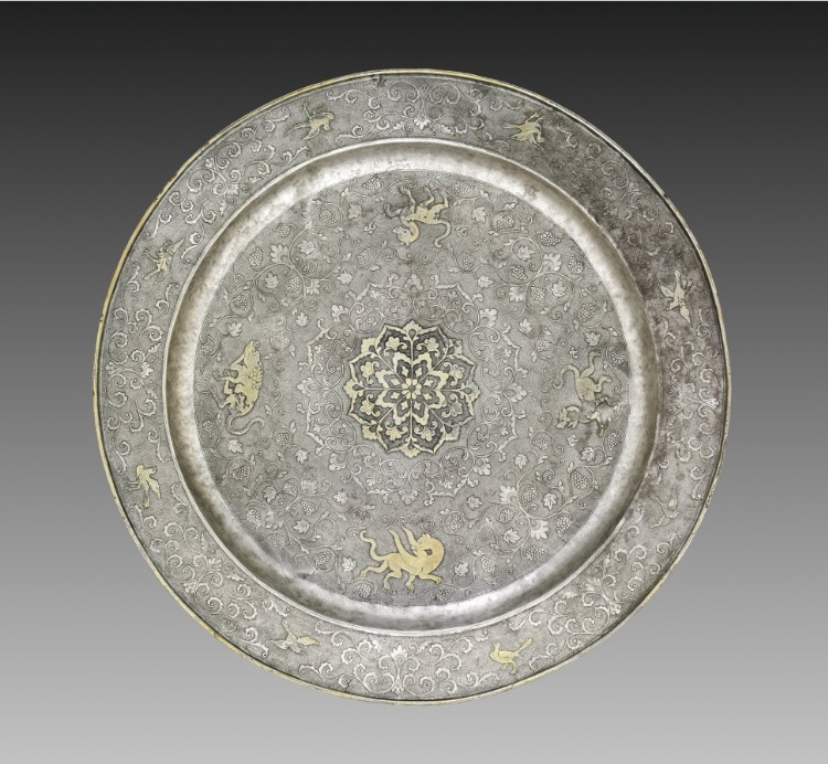 Footed Platter with Design of Mythical Beasts amid Grapevines