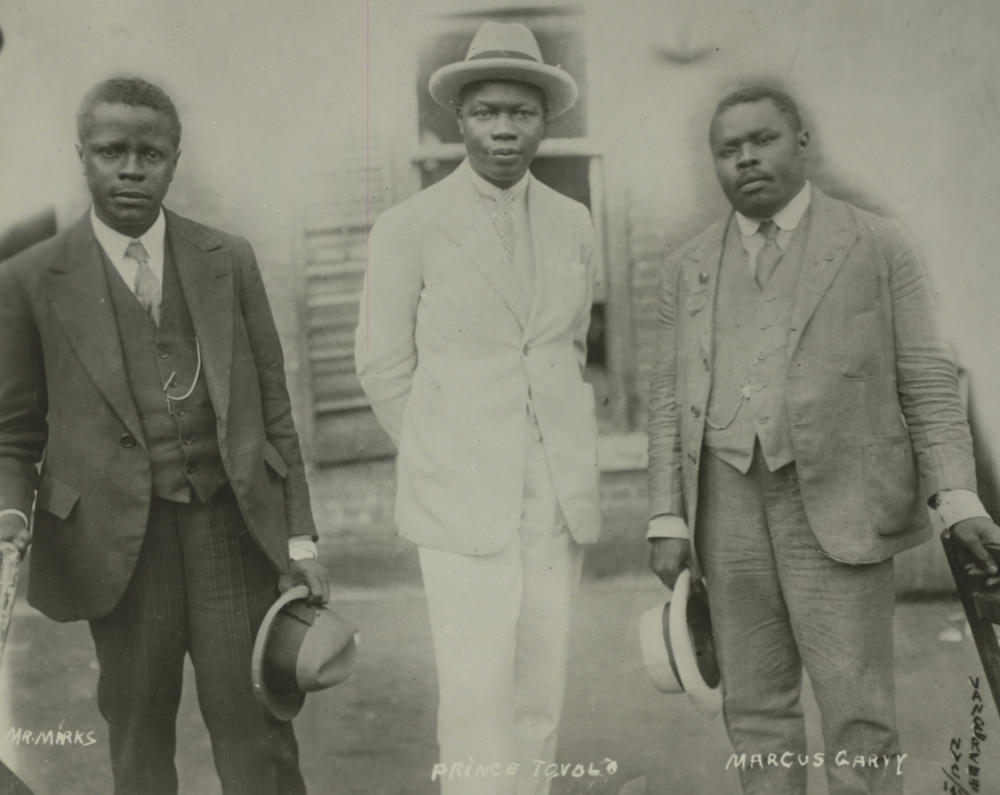Marcus Garvey (right) with George O. Marke (left) and Prince Kojo Tovalu-Houenou