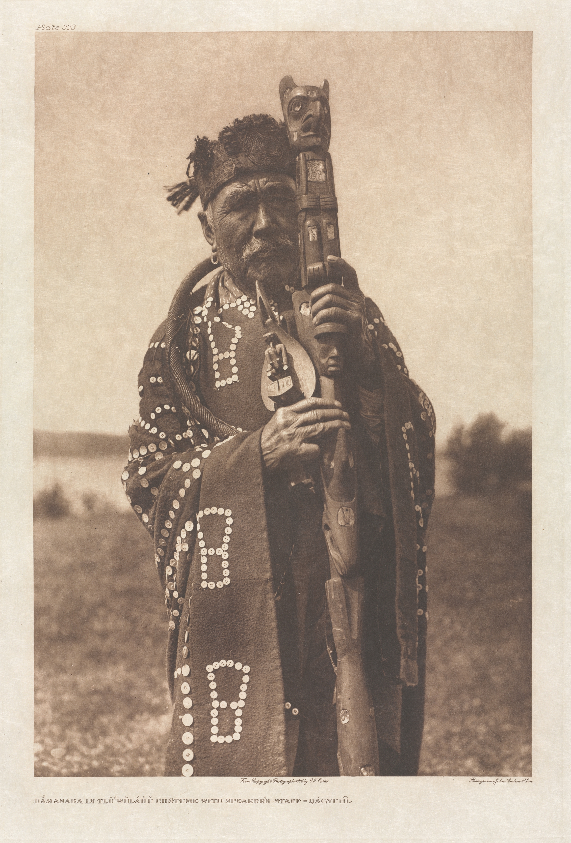 Portfolio X, Plate 333: Hamasaka in Tlu'wuláhu Costume with Speaker's Staff - Qágyuhl