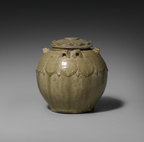 Covered Jar with Carved Lotus Petals