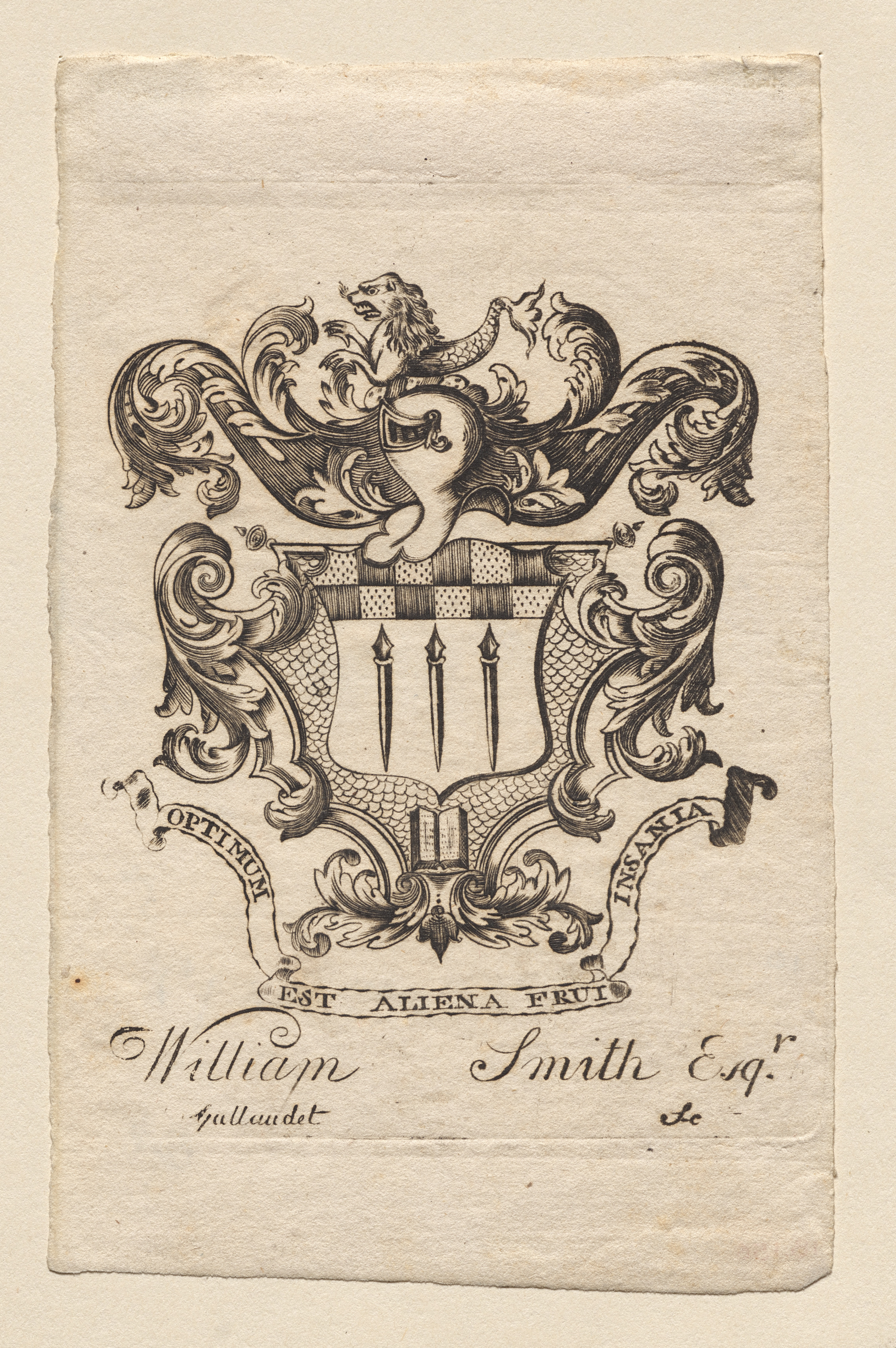 Bookplate:  Coat of Arms with William Smith, Esq. inscribed below