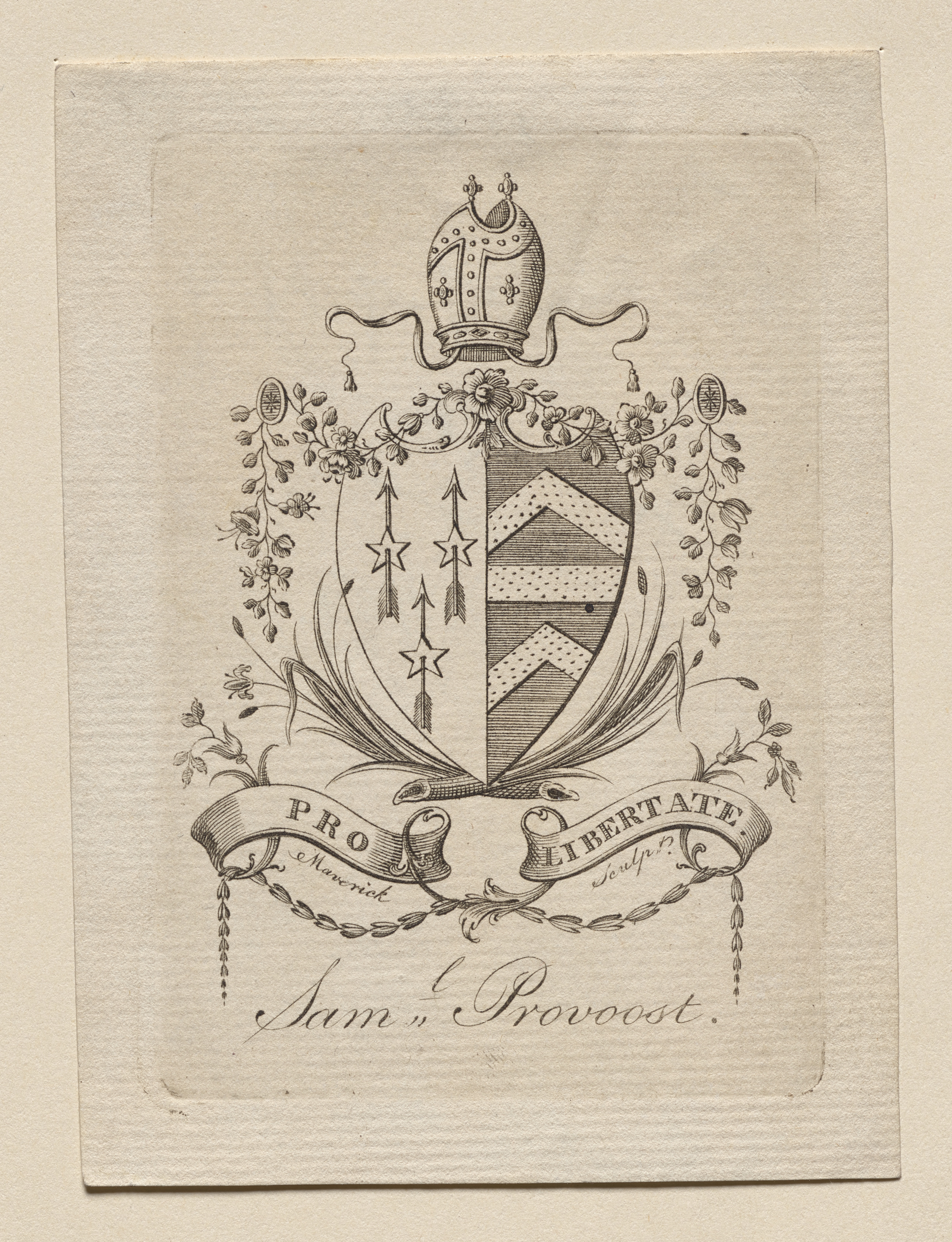 Bookplate:  Coat of Arms with Sam'l Provoost inscribed below