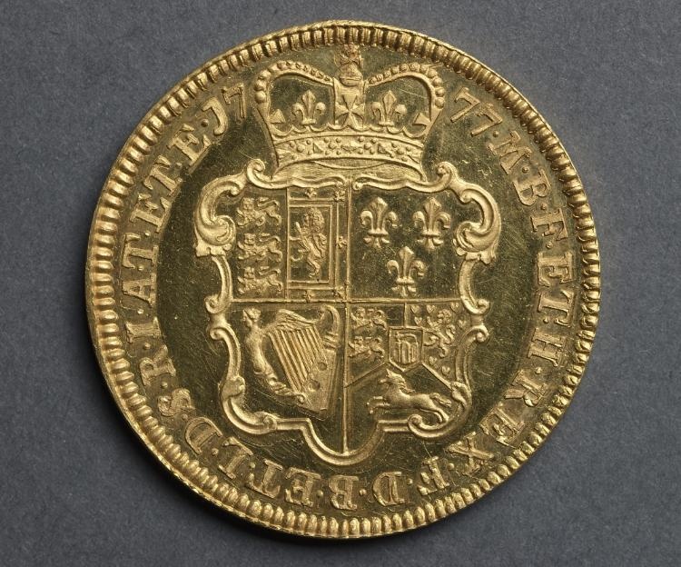 Five Guineas: Ornate Crowned Shield of Arms (reverse)