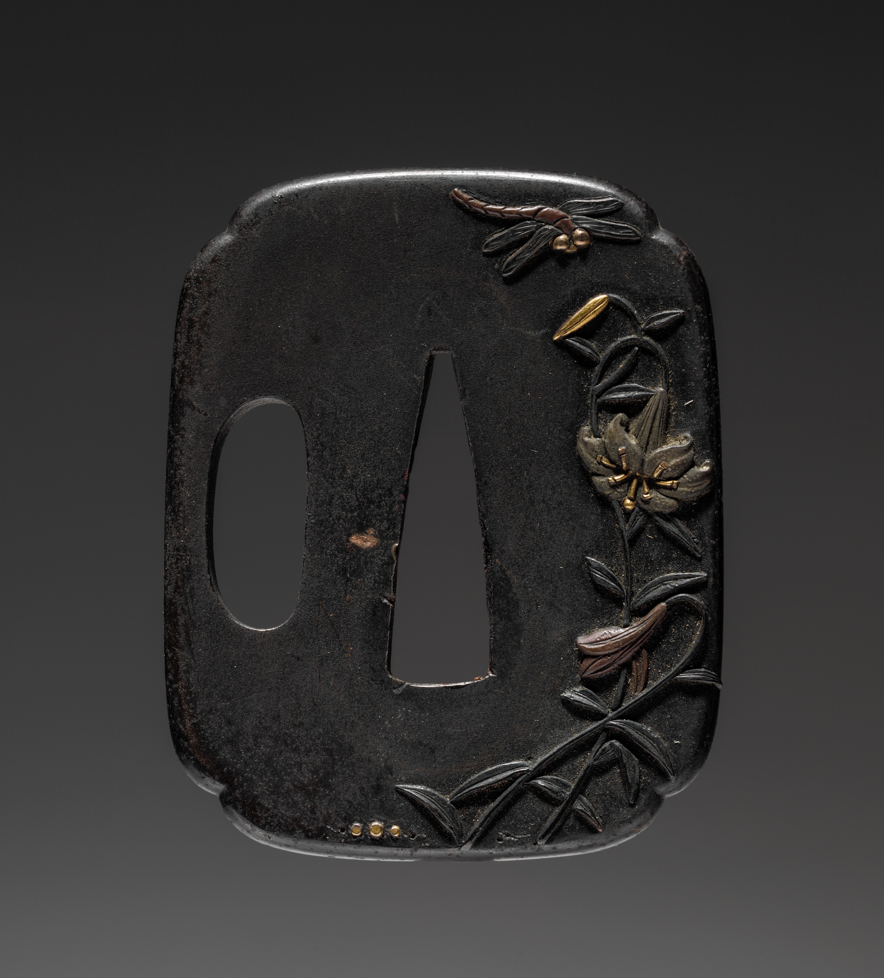 Sword Guard (Tsuba) with Dragonfly and Lily