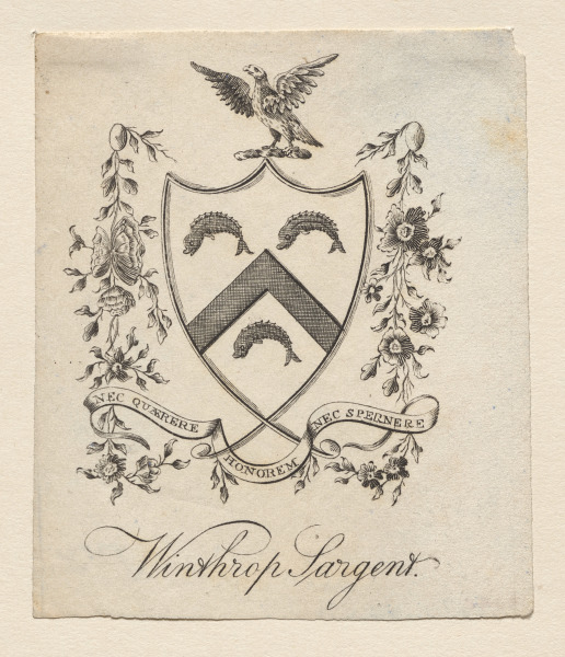 Bookplate:  Coat of Arms with Winthrop Sargent inscribed below