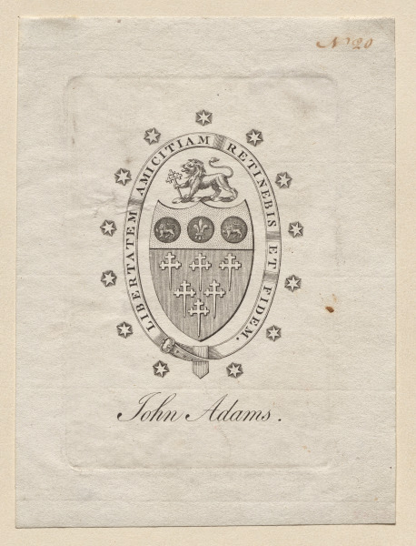 Bookplate:  Coat of Arms with John Adams inscribed below
