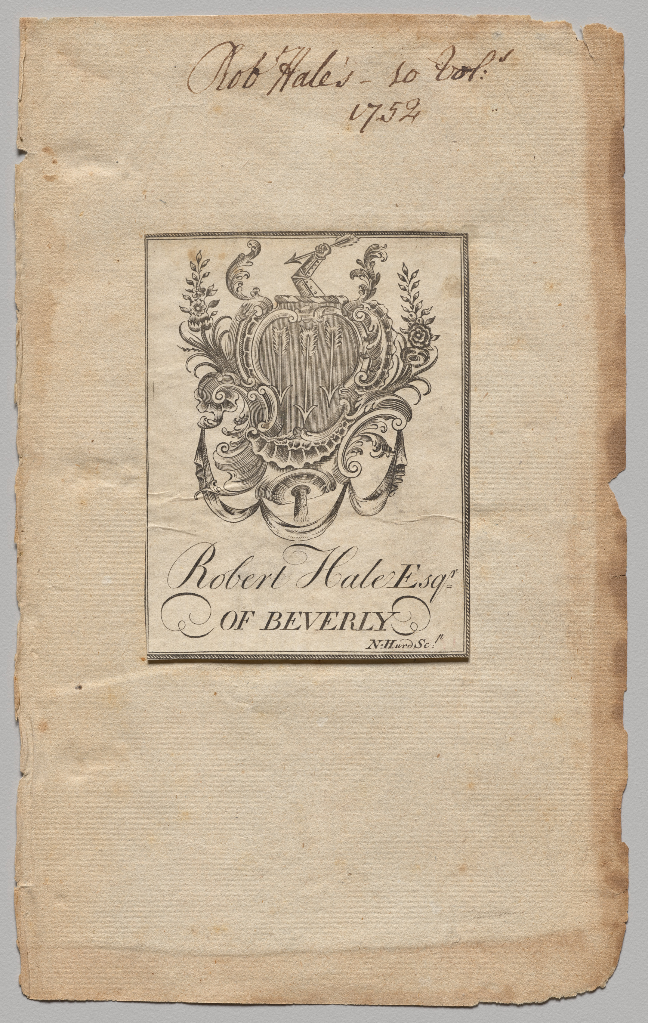 Bookplate:  Coat of Arms with Robert Hale, Esq. inscribed