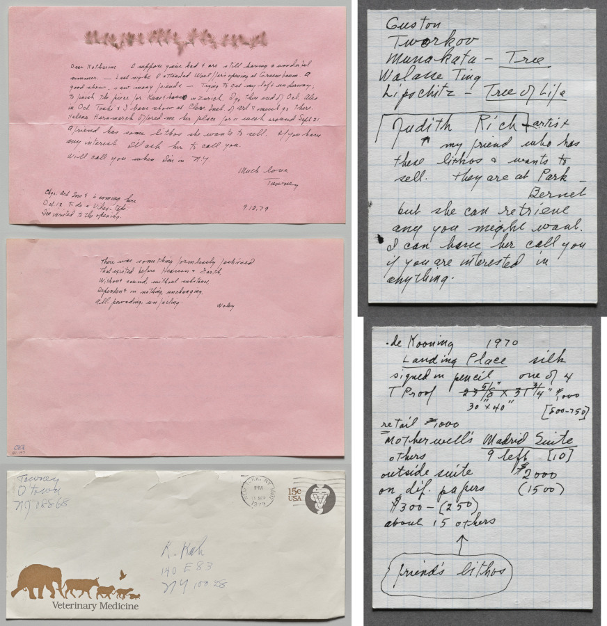 Pink Letter with Feather Collage and Envelope, Lenore Tawney, 1979