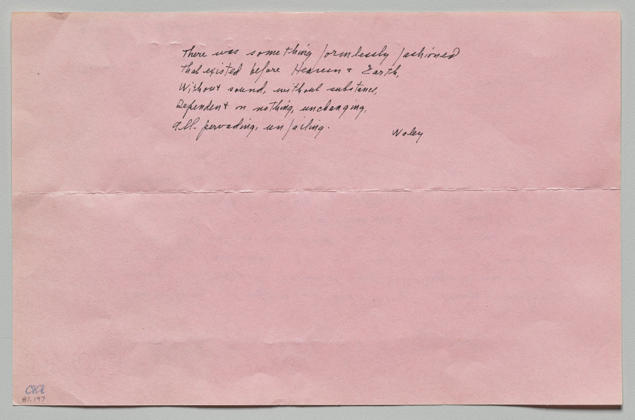 Pink Letter with Feather Collage (verso), Lenore Tawney, 1979