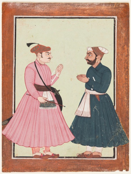 A noble, probably Raja Gaur Sen, receives another noble