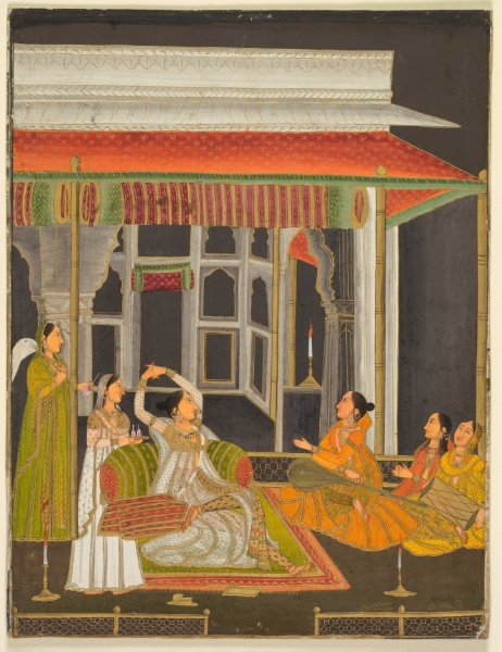 A Princess on a Terrace with Attendants at Night (recto)