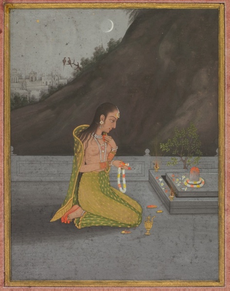 A Night Scene of Shiva Puja (recto)