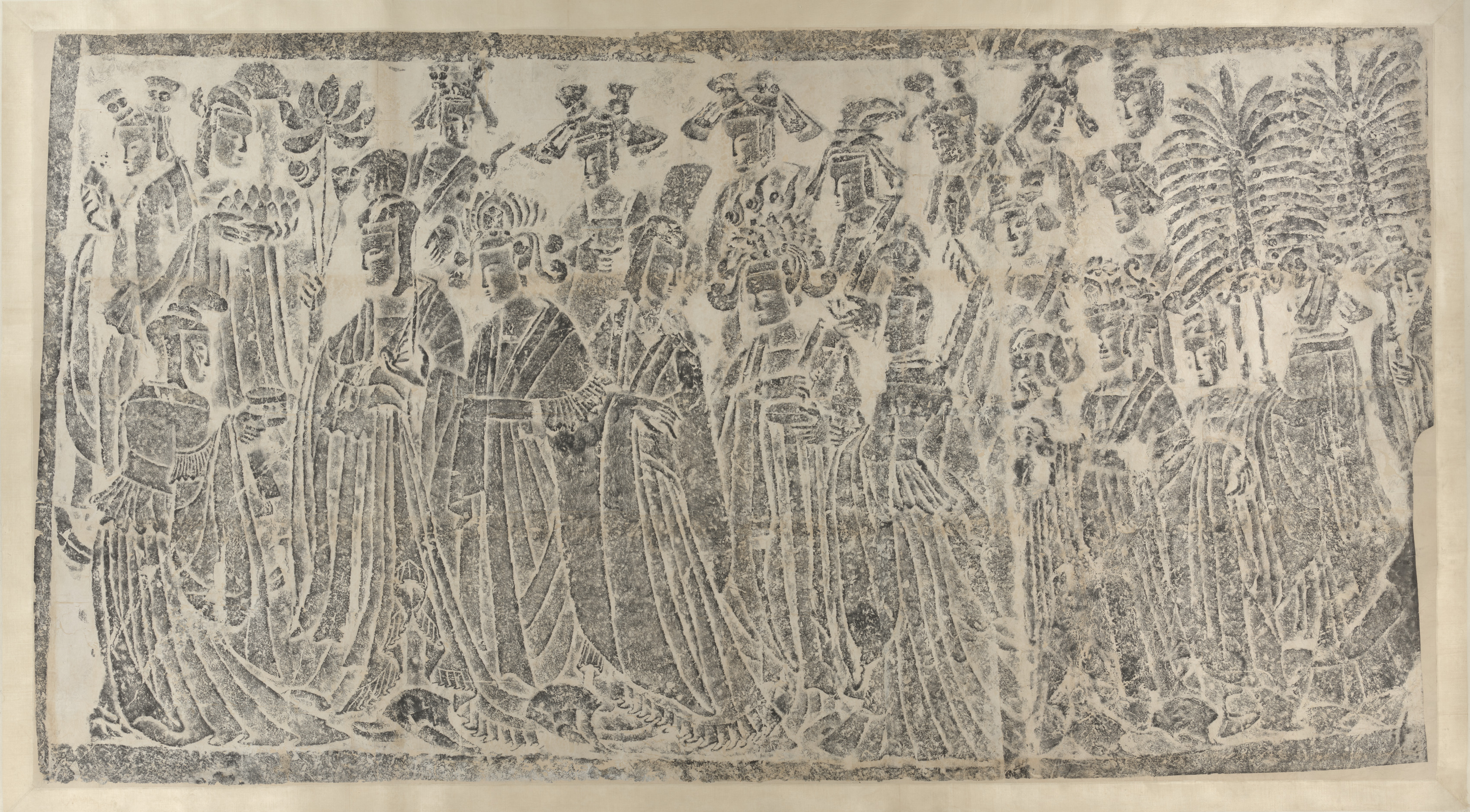 Rubbing of Imperial Procession with Empress, taken from Northern Wei dynasty (386-534) Central Binyang Cave, Longmen, Henan Province