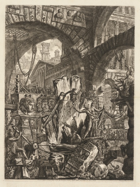 The Prisons:  An Architectural Medly, with a Man on the Rock in the Foreground