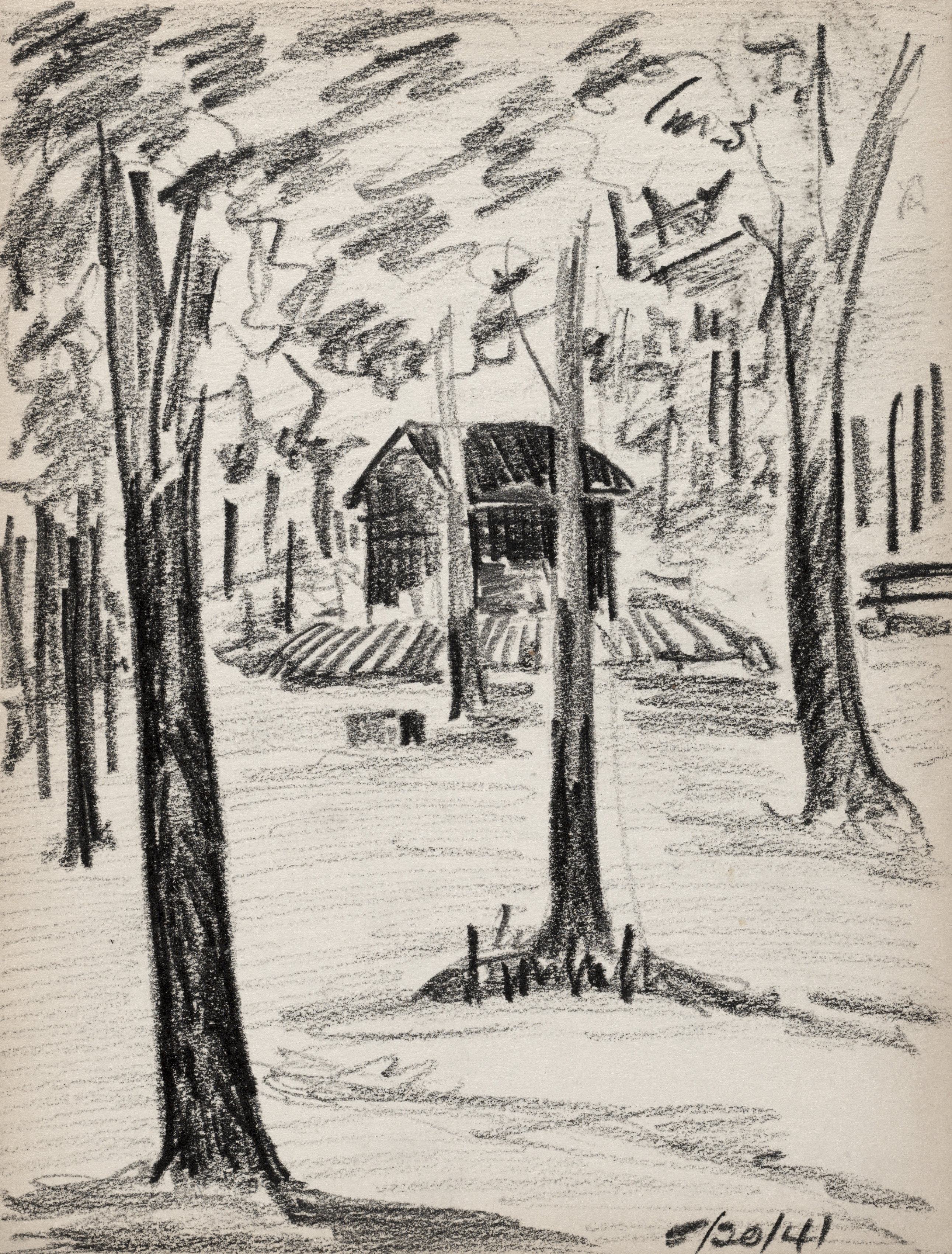 Sketchbook No. 3, page 33: House and Trees