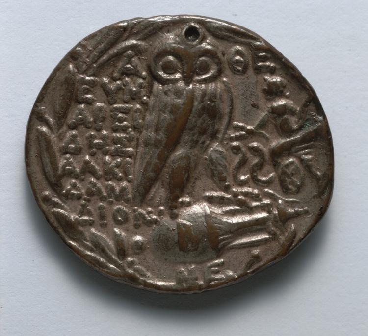 Electrotype Replica of Tetradrachm: Owl, Panathenaic Amphora, Triptolemos in Chariot, within Wreath (reverse)