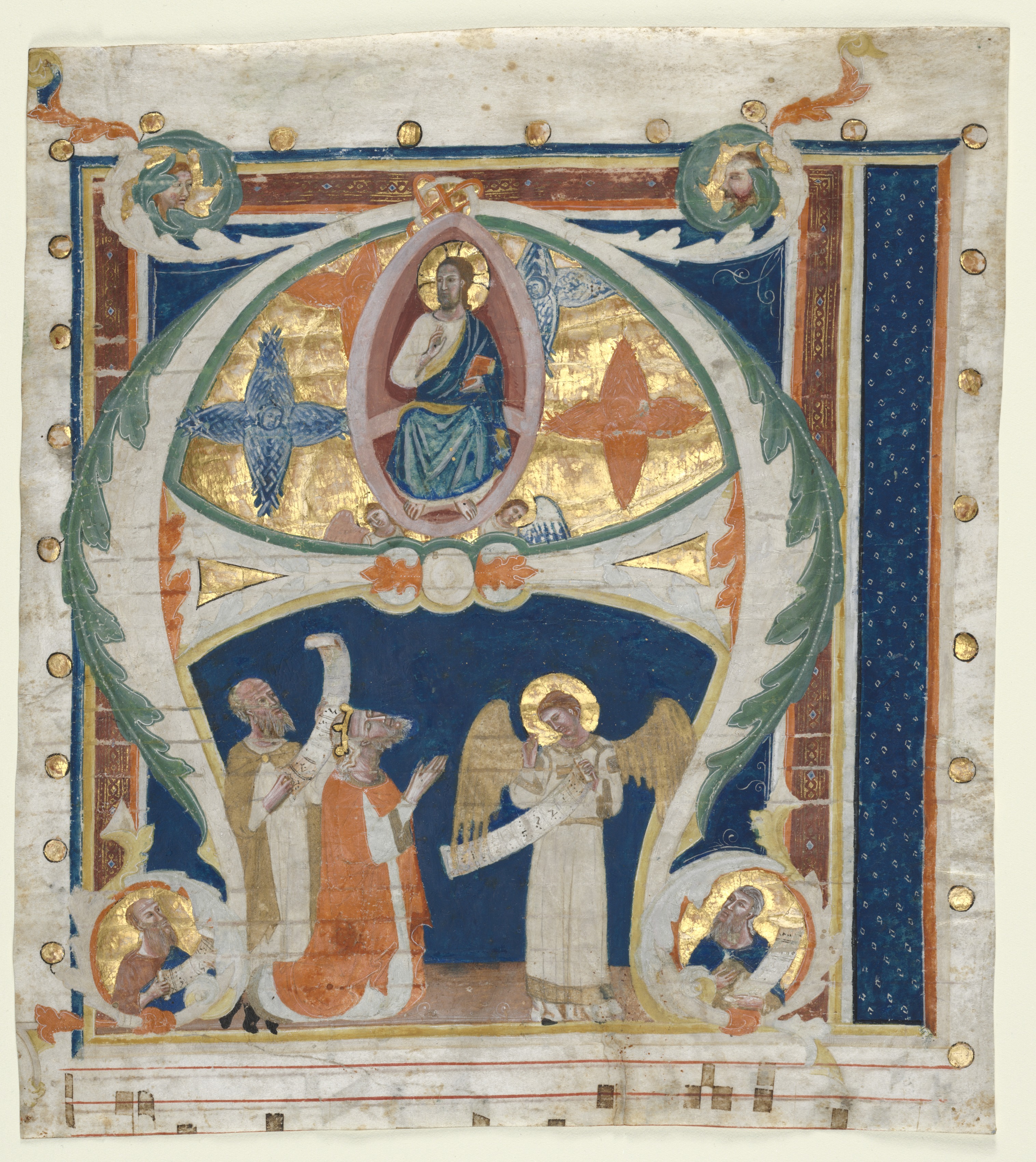 Historiated Initial (A) Excised from a Gradual: Christ in Majesty with King David and Prophets