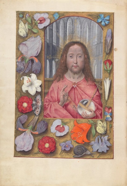 Hours of Queen Isabella the Catholic, Queen of Spain:  Fol. 14v, Salvator Mundi