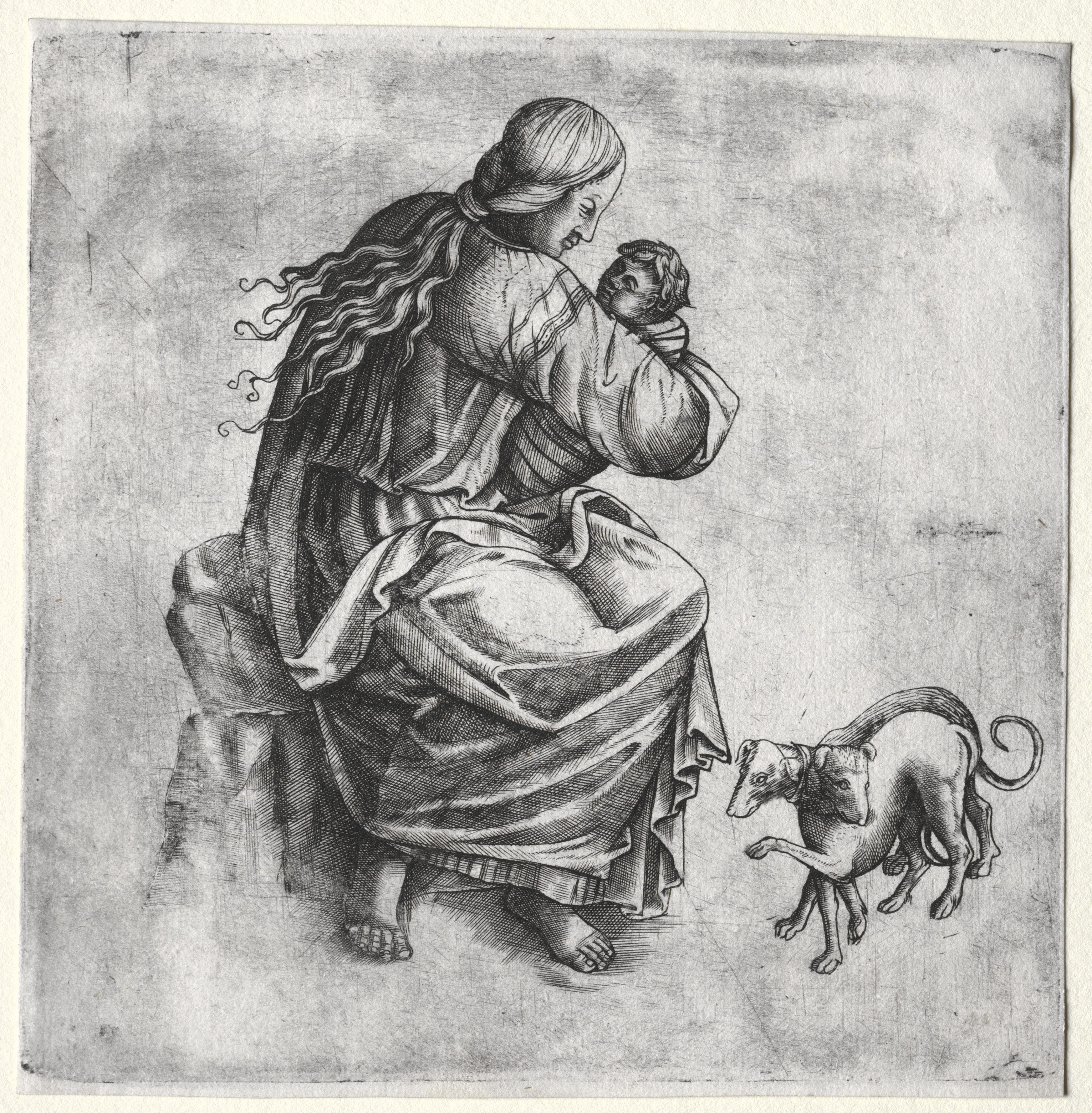 Mother and Child with Two Dogs