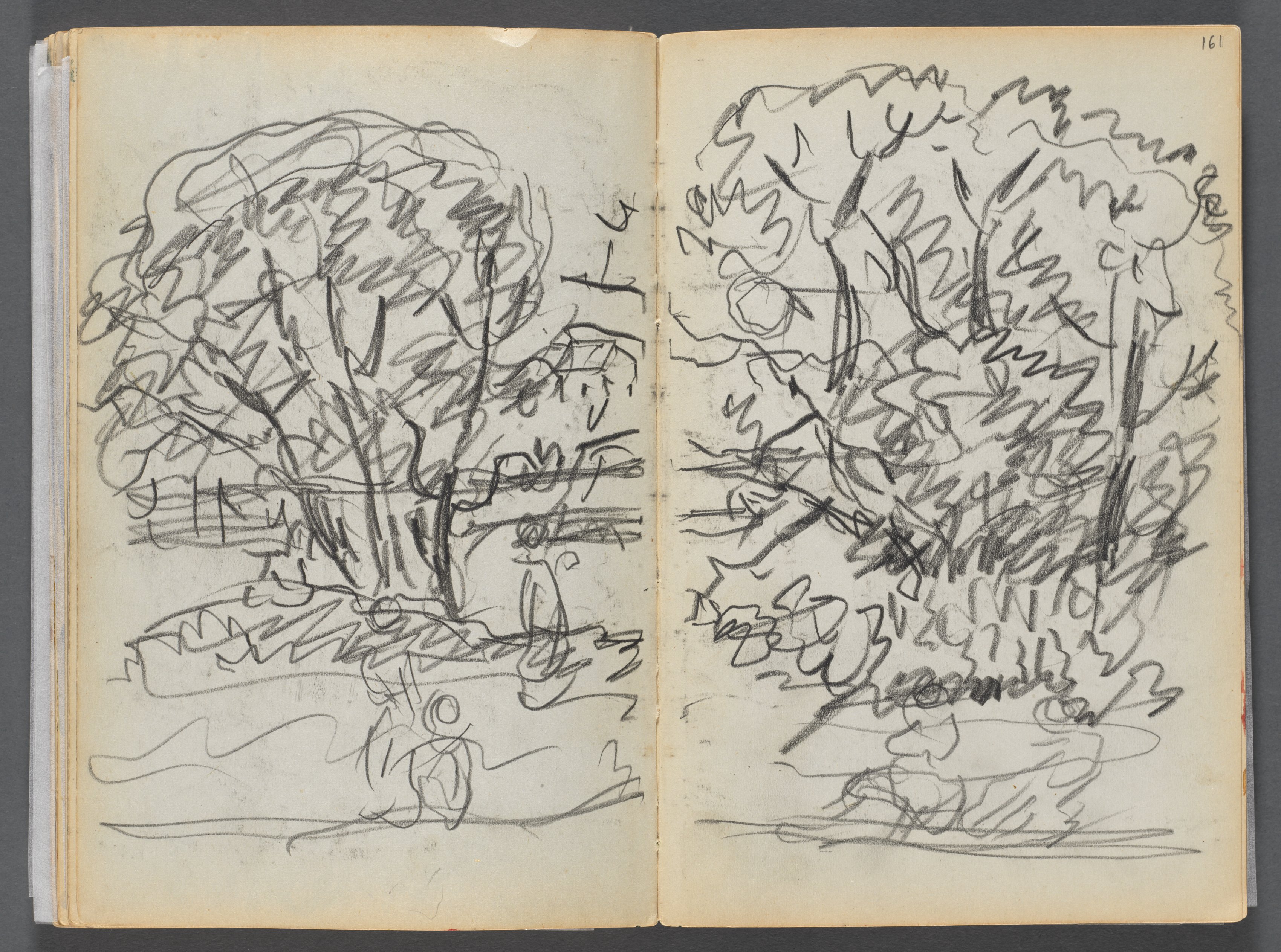 Sketchbook- The Granite Shore Hotel, Rockport, page 160 & 161: Landscape with Figures 