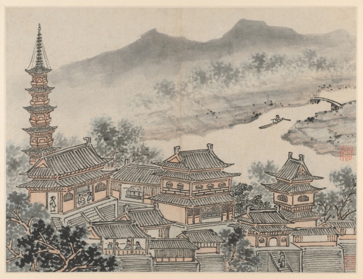 The Thousand Buddha Hall and the Pagoda of the "Cloudy Cliff" Monastery, from Twelve Views of Tiger Hill, Suzhou