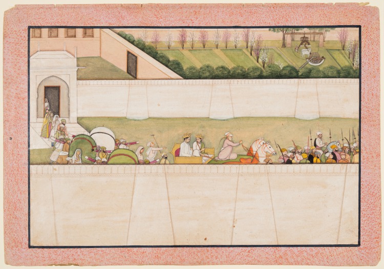 Rama’s brothers Bharata and Shatrughna set out from Ayodhya to find Rama and Lakshmana in the forest to inform them of the death of their father Dasharatha, from Chapter 77 of the Ayodhya Kanda (Book of Ayodhya) of a Ramayana (Rama’s Journey)