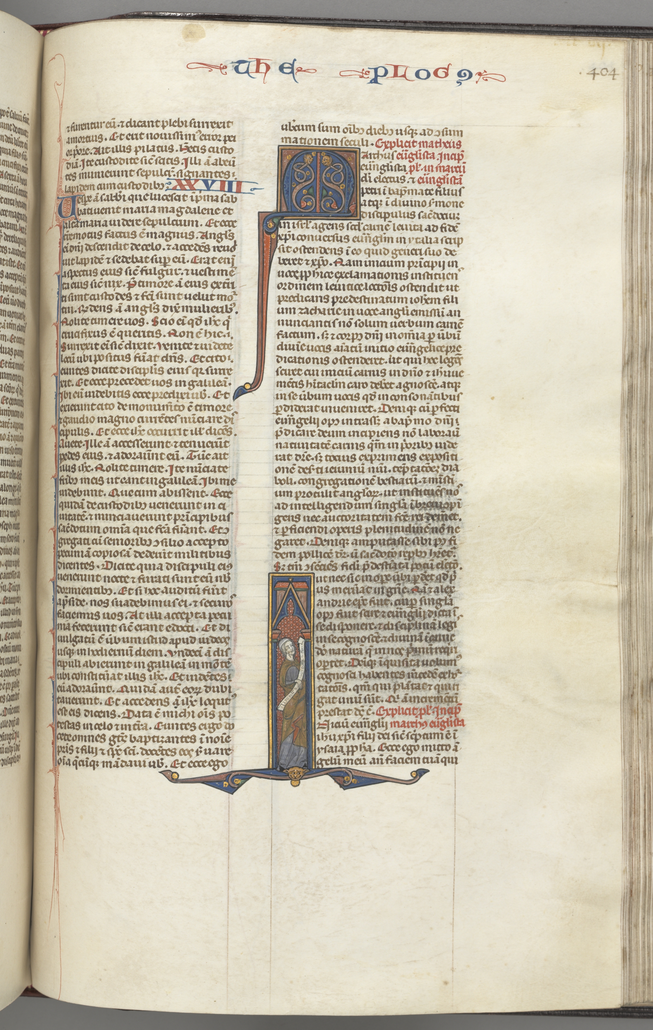 Fol. 404r, Mark, historiated initial I, Mark standing with a scroll