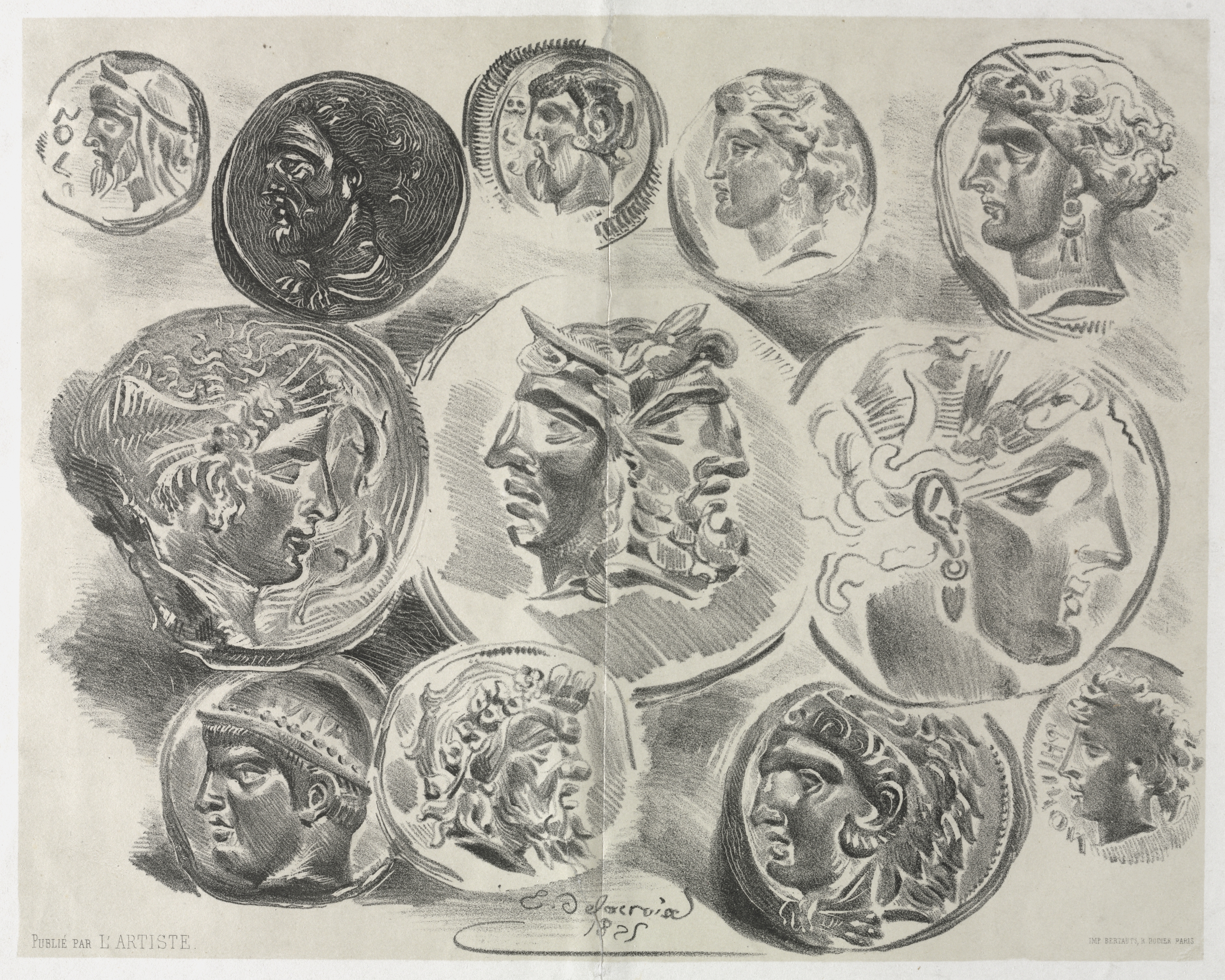 Feuille de douze médailles antiques