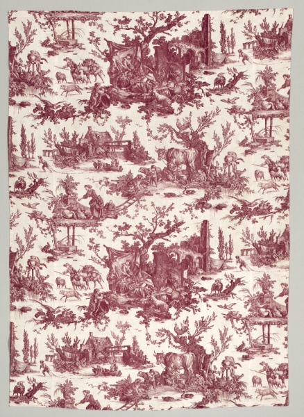 Strip of Copperplate Printed Cotton with "Les plaisirs de la ferme" Design