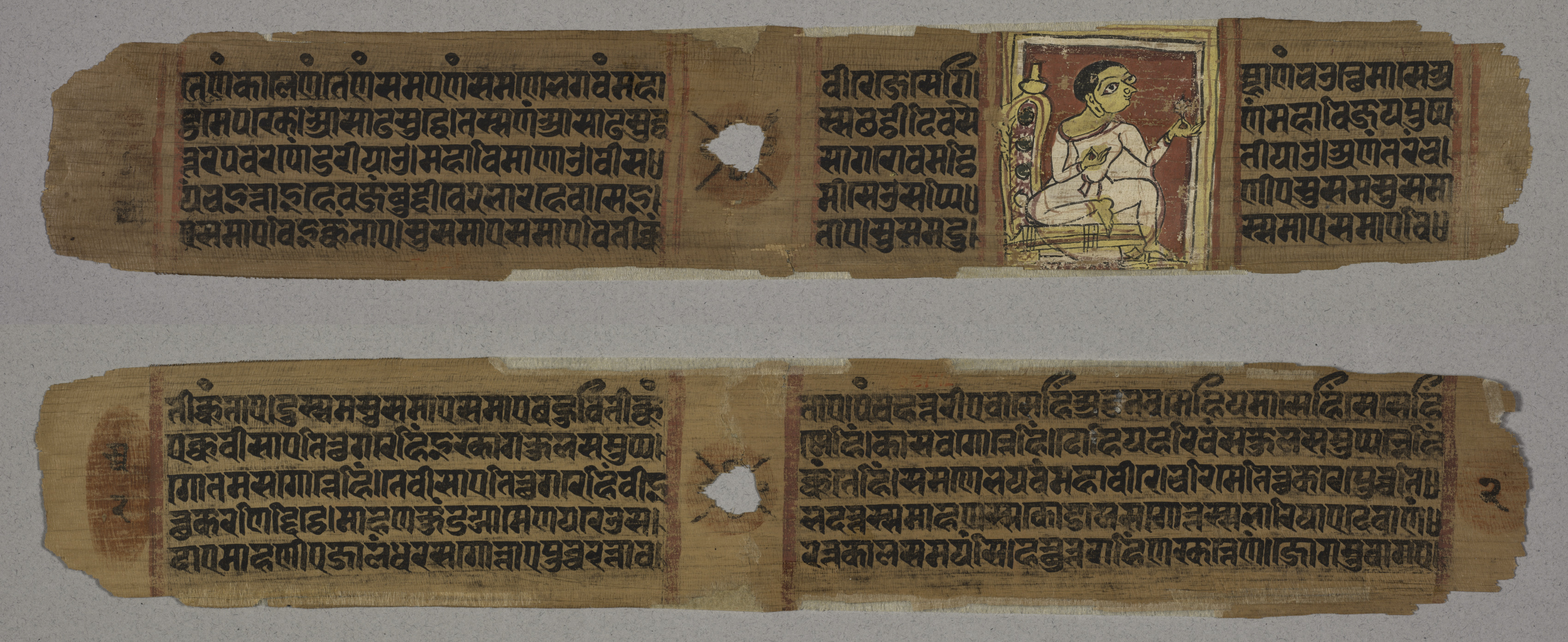 Folio 2, from a Kalpa-sutra and Story of Kalakacharya: Monk Holding a Flower (recto); text (verso)