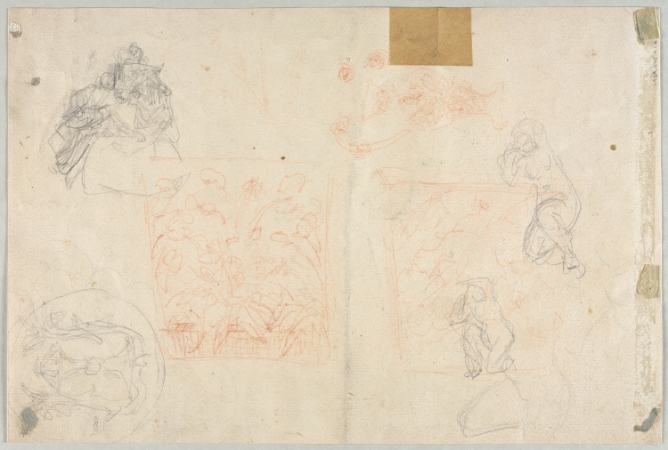 Various Sketches of Figures and Plants (verso)