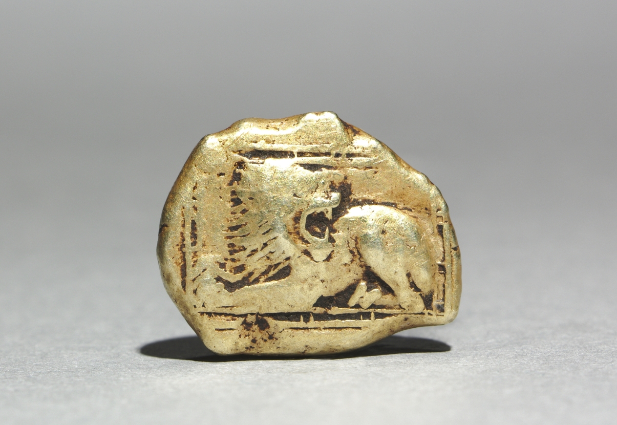 Stater: Lion, crouching, l., looking behind, within frame (obverse)