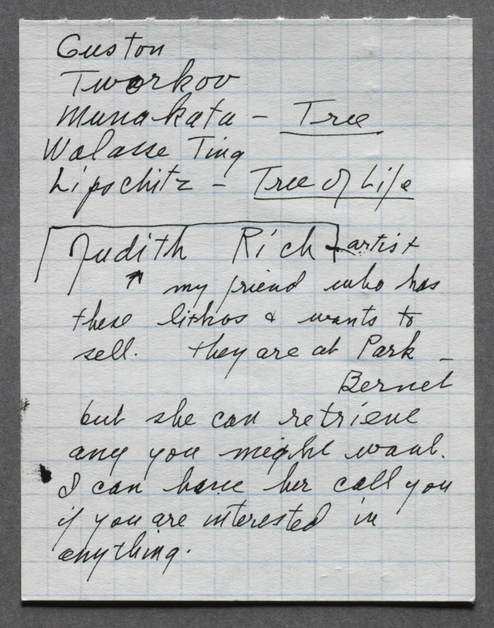 Note Sheet for Pink Letter with Feather Collage, Lenore Tawney, 1979