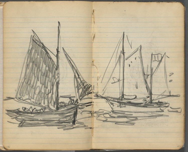 Sketchbook, page 156 & 157: View of Sailboats 