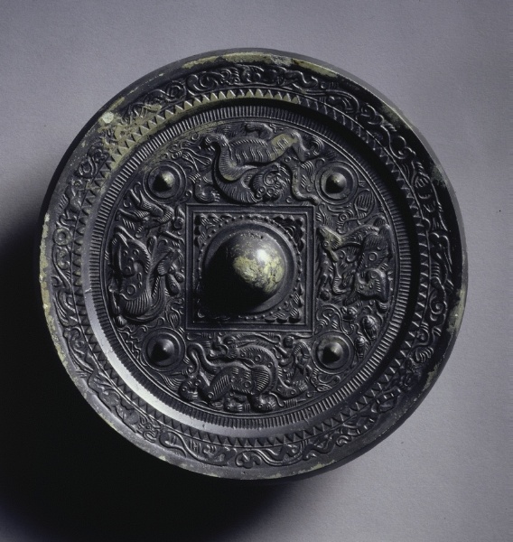 Mirror with a Central Square, Immortals, and Auspicious Animals