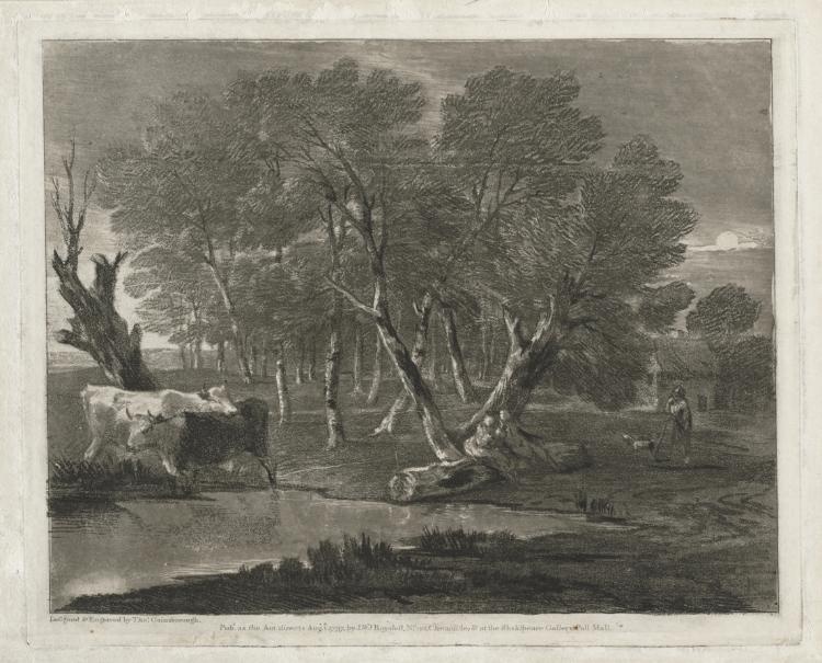 Wooded Landscape with Cows beside a Pool, Figures and Cottage 