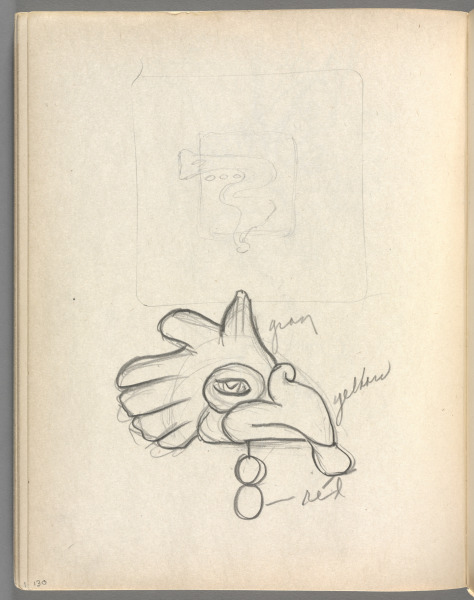 Sketchbook No. 6, page 130: Pencil Design for eagle with color notations