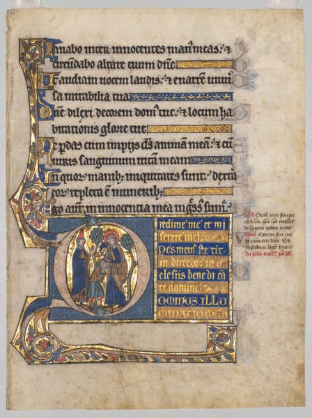 Single Leaf Excised from a Psalter: Initial D[ominus illuminatio mea] with Samuel Anointing David