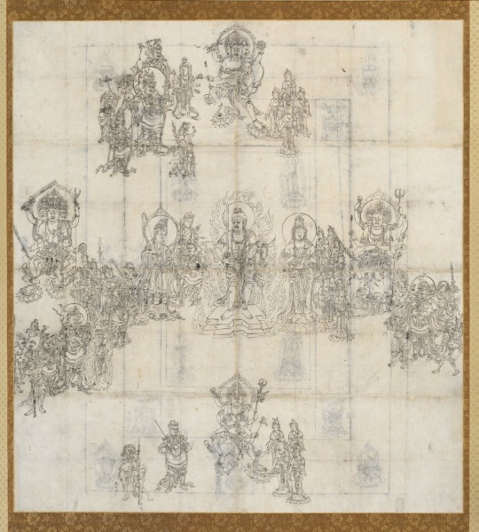 Iconographical Sketch (Zuzō) for the Benevolent Kings Sutra Mandala