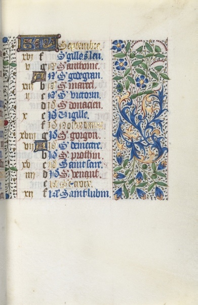 Book of Hours (Use of Rouen): fol. 9r, Calendar Page for September