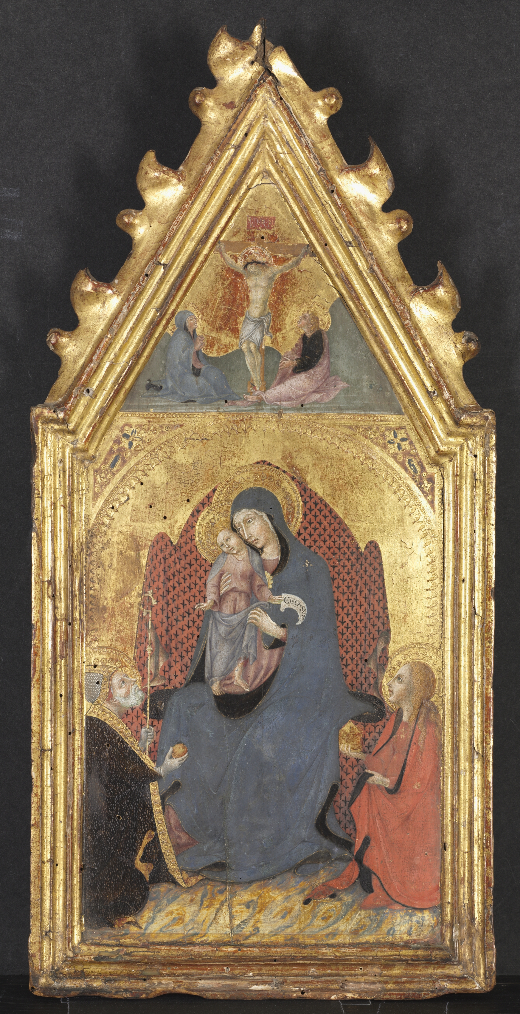 Virgin and Child Adored by Saints Mary Magdalene and Nicolas of Bari;  Christ Crucified with the Virgin and Saint John the Evangelist