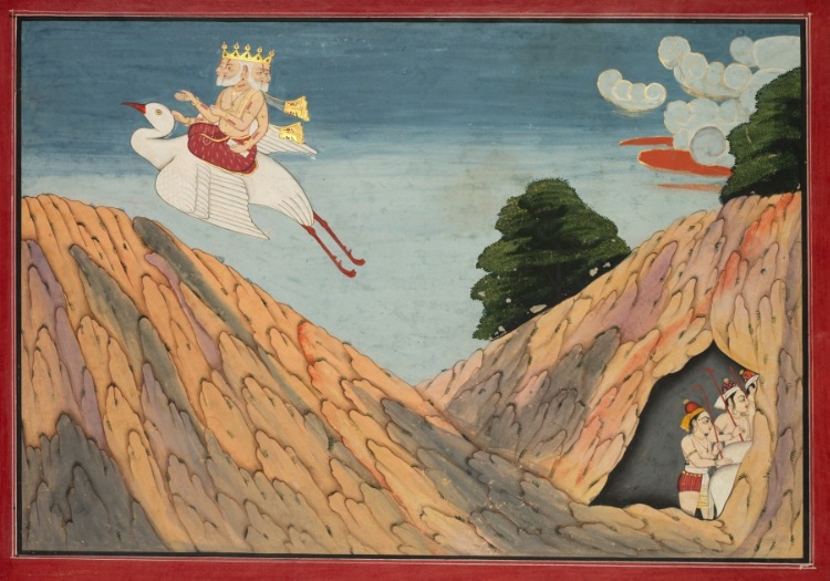 Brahma Hides the Cowherds and the Calves in the Cave, page from a  Bhagavata Purana