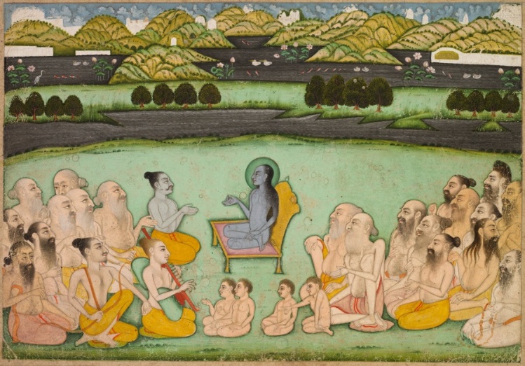 Hindu God Krishna Talking to Elders